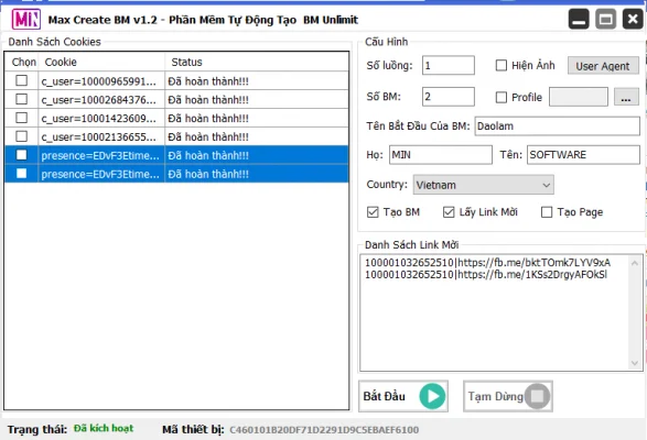 Phần mềm Max Create BM - Phần mềm tự động tạo tài khoản doanh nghiệp facebook Phần mềm Max Create BM - Phần mềm tự động tạo tài khoản doanh nghiệp facebook