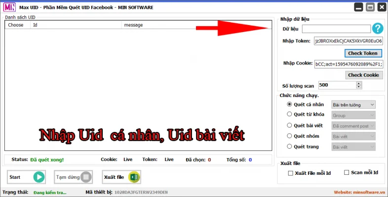 Phần mềm quét uid facebook