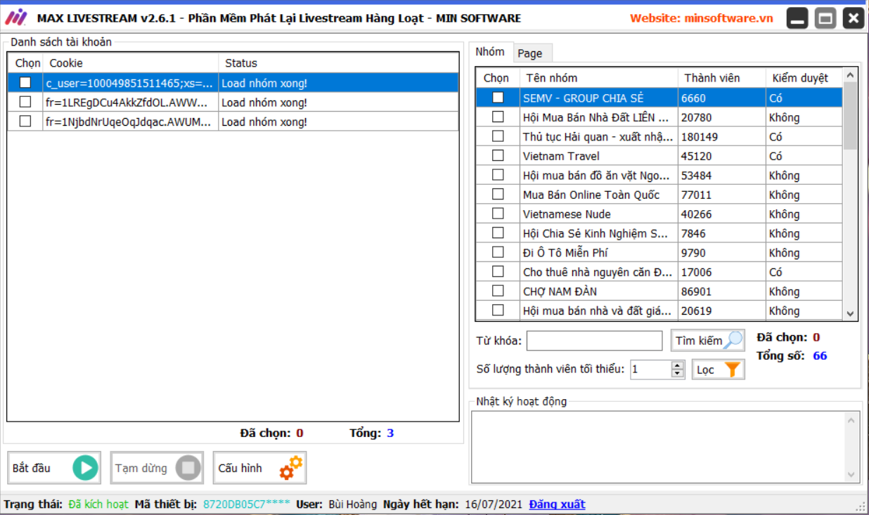 Bước 1 : Bạn copy và paste cookie từ các tool nuôi như Max Care hoặc danh sách có sẵn vào phần mềm