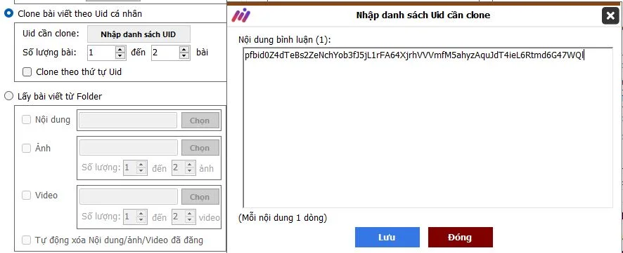 theo UID cá nhân Clone bài viết